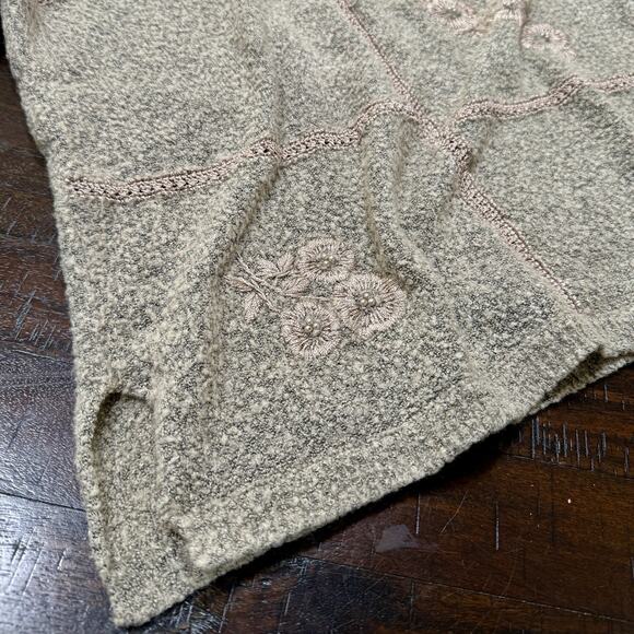 Vintage Jenny Boucle Sweater M Sage Gray Floral Embroidered Bead Cottagecore 90s - Picture 4 of 12